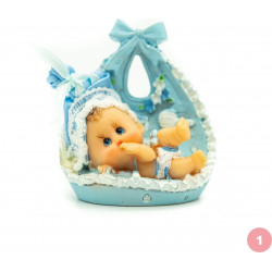 Baby in a blue basket.