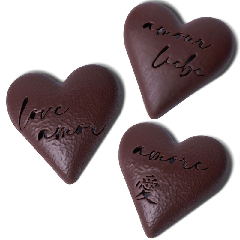 Coeur gravé amour en chocolat noir
