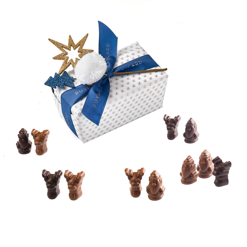 Box of Christmas praline subjects in chocolate